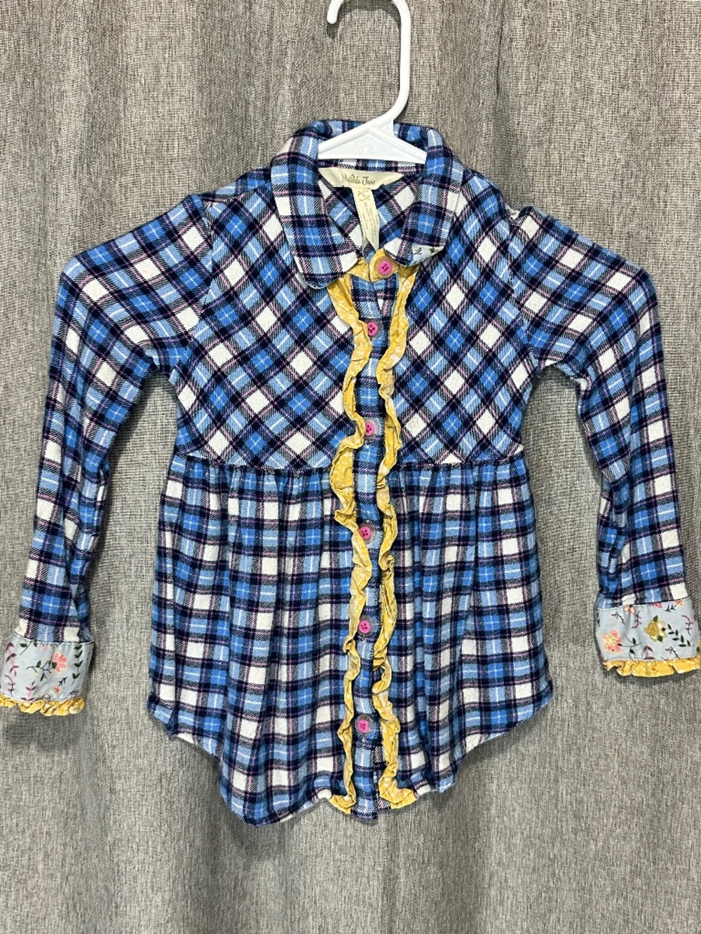 Matilda Jane Make Believe "Floating Away" Blue Plaid Ruffle Tunic - Size 4 (No T
